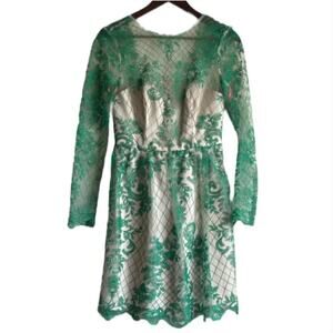Monique Lhuillier Nude Green Lace Dress Sz 4